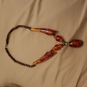 VINTAGE IMITATION AMBER LARGE BEADS RESIN NECKLACE